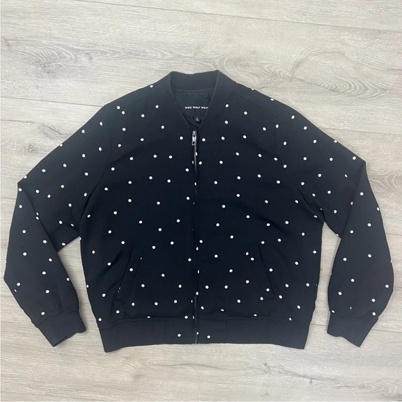 Who What Wear Bomber Jacket Black & White Polka Dot Full-Zip Pockets Size Large - Picture 2 of 8